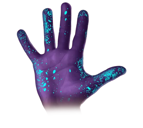 Hand glowing under UV light